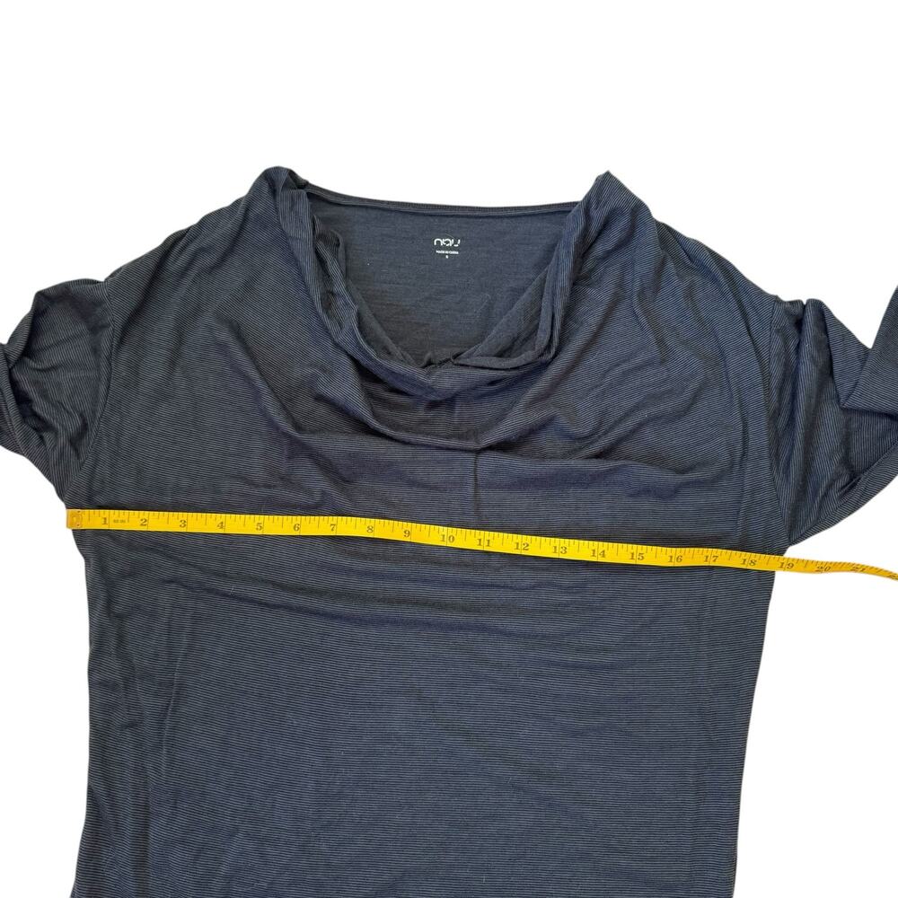 NAU Merino Blend Stripe Draped Neck Long Sleeve Top Size Small Womens Black Gray - Picture 8 of 10